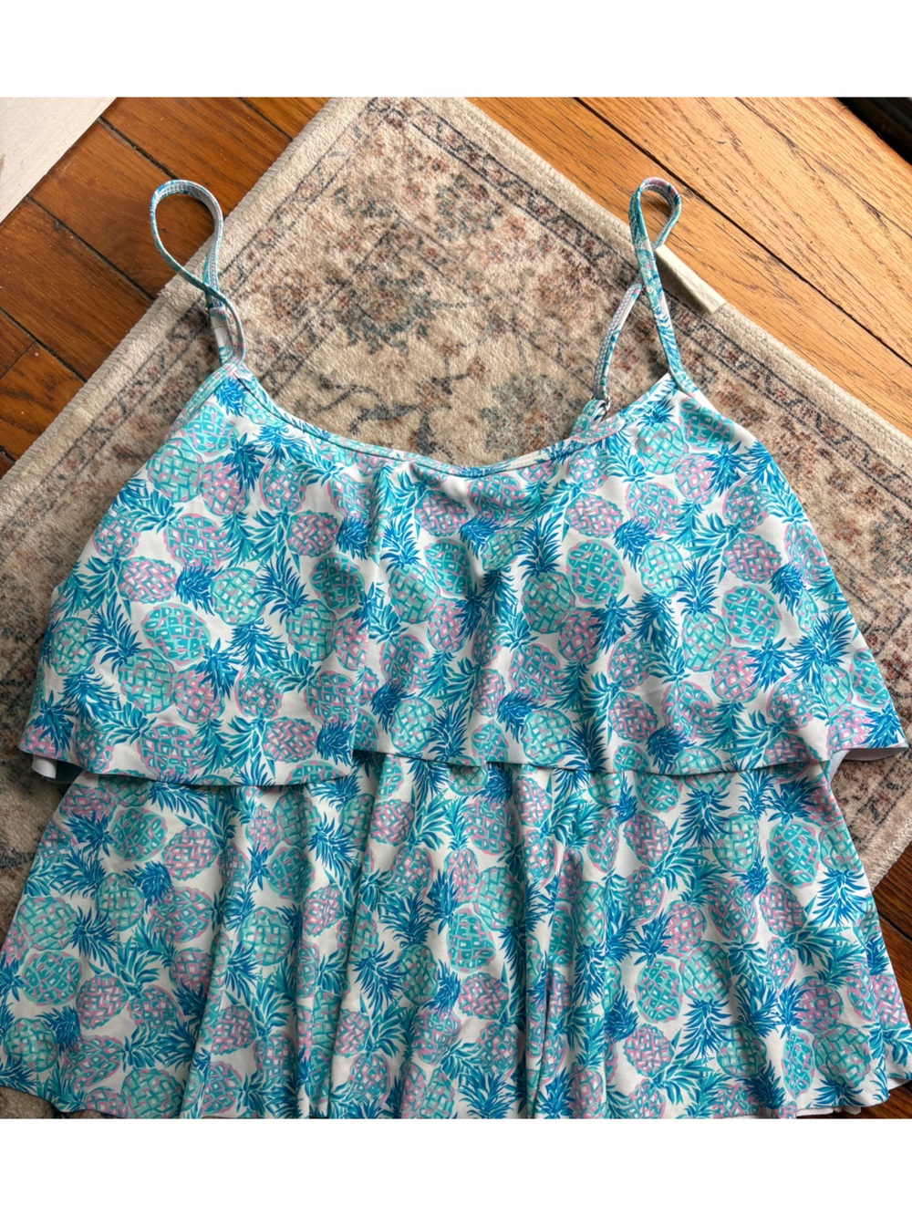 Women’s XL Simply Southern Sleeveless Pineapple Print Swim Tank in Teal & Pink